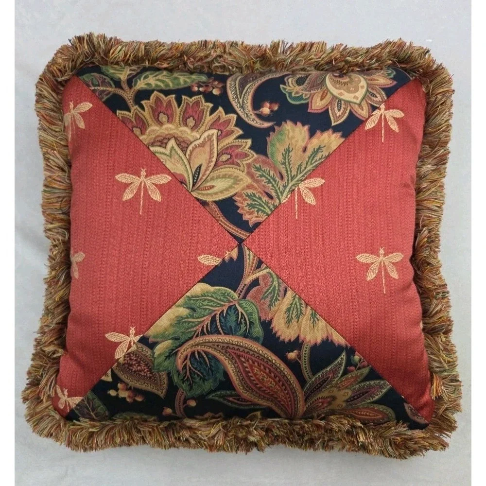 Valentina Onyx Jacobean Floral Pillow Fringe French 17